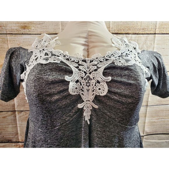 Gray Space Dye Lace Embellished Shirt - Picture 2 of 6